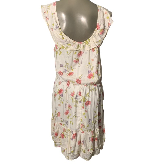 Clockhouse size 42/L/XL flower bird butterfly print ruffle dress viscose - Picture 3 of 13